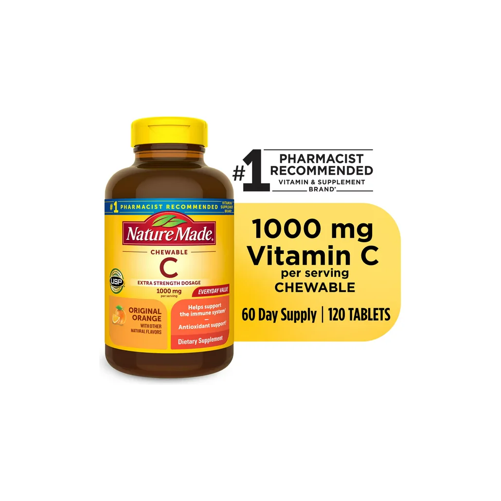 Nature Made Extra Strength Dosage Chewable Vitamin C 1000 mg Per Serving Tablets, 120 Count