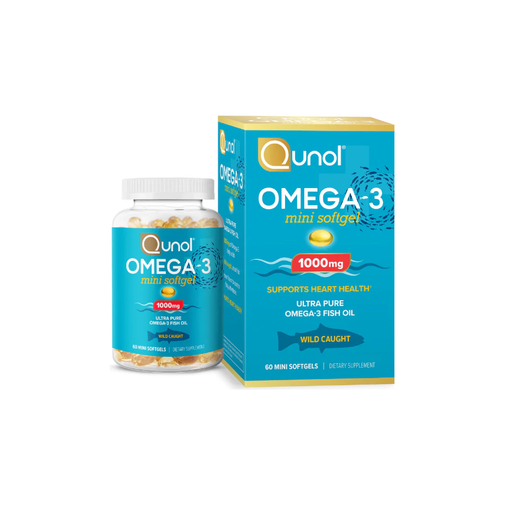 Qunol Mini Omega-3 Fish Oil (60 count) Heart Health Support With 1000mg Wild Caught Omega-3 Fatty Acids (Including EPA & DHA)