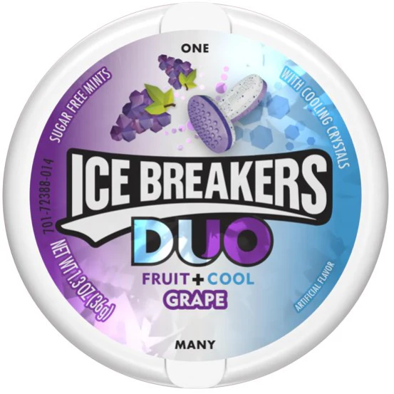 Ice Breakers Duo, Grape Flavored Mints, 1.3 Oz