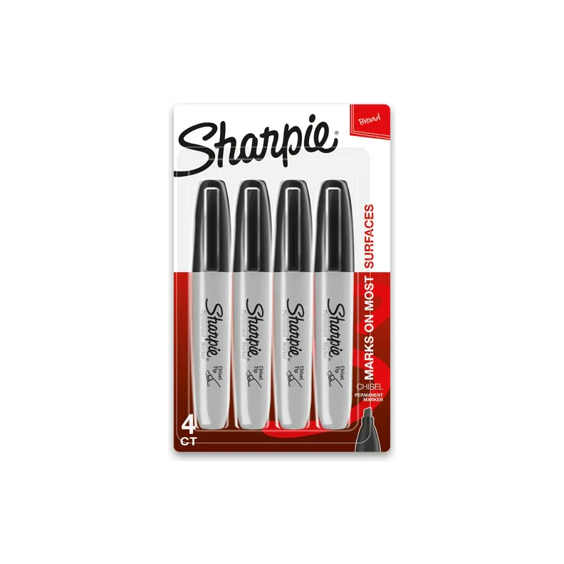 Sharpie Permanent Markers, Chisel Tip, Black, 4 Count