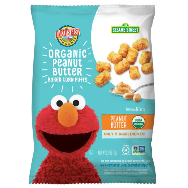 Earth's Best Organic Sesame Street Peanut Butter Baked Corn Puffs, 2.5 oz.