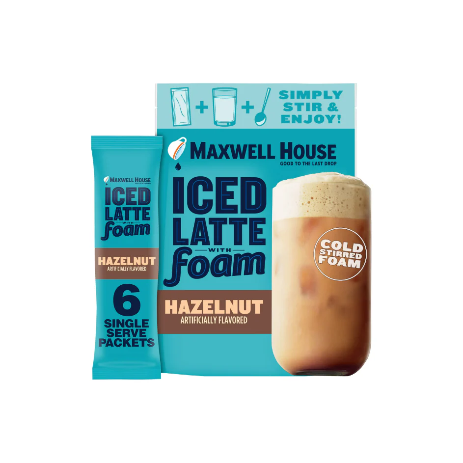 Maxwell House Iced Latte with Foam - Hazelnut Flavor | 6 Single Serve Packets