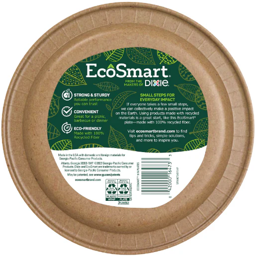 EcoSmart 100% Recycled Fiber Disposable Paper Plates, 8.5 in, 25 count