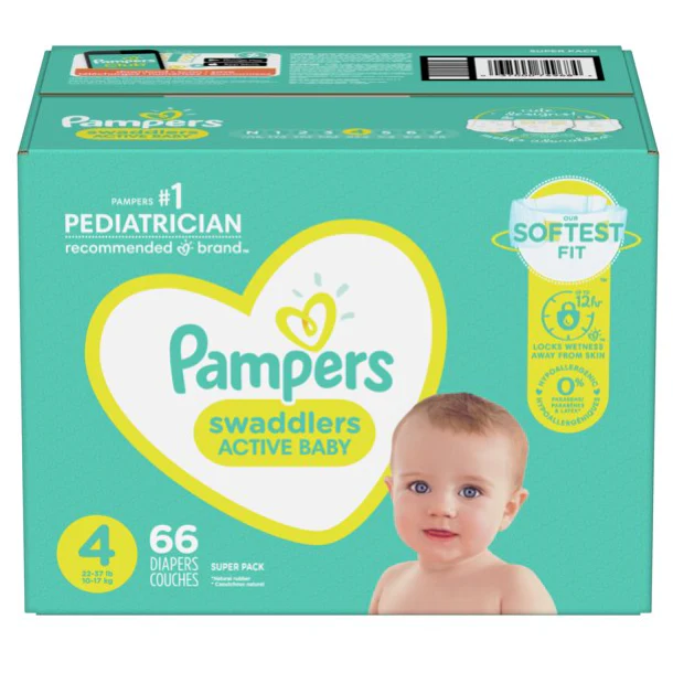 Pampers Swaddlers Diapers, Soft and Absorbent, Size 4, 66 Ct