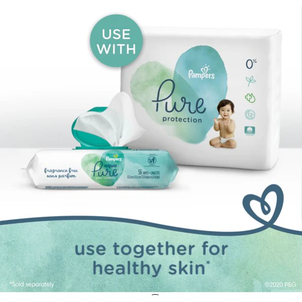 Pampers Aqua Pure Natural Sensitive Baby Wipes, 6X Pop-Top, 336 Ct