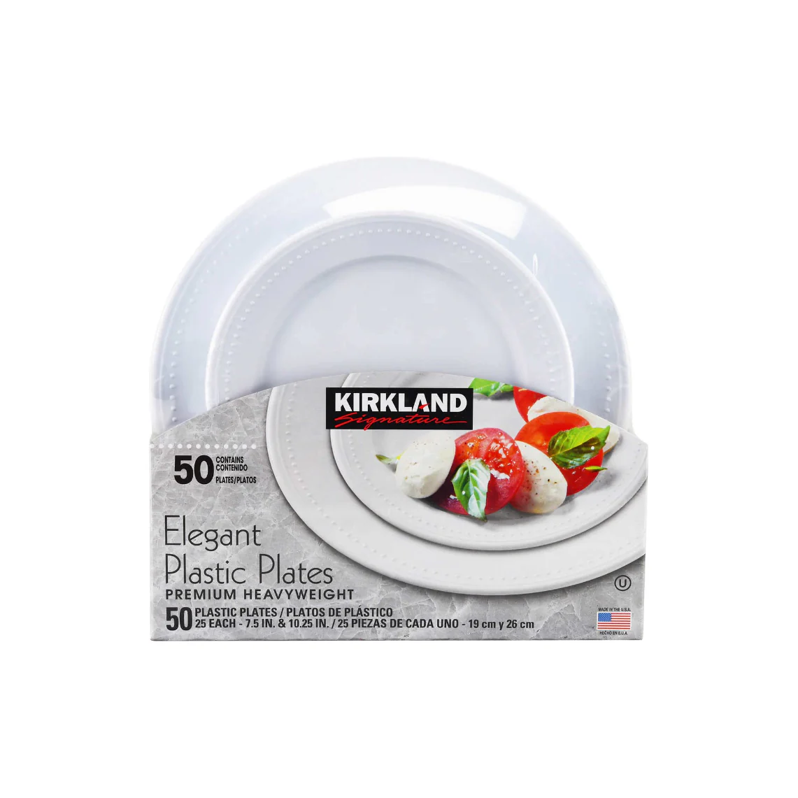Kirkland Signature Elegant Plastic Plates, Variety Pack, White, 50-count