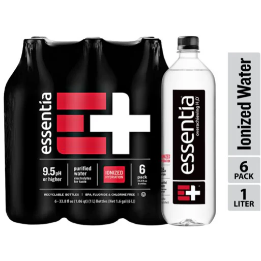 Essentia Bottled Water, 1 Liter, 6-Pack, Ionized Alkaline Water