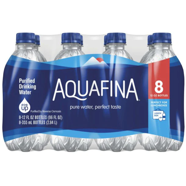 Aquafina Purified Water, 12 oz Bottled Water, 8 Count