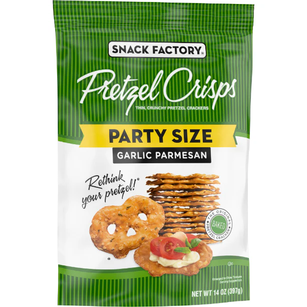 Snack Factory Pretzel Crisps, Garlic Parmesan, Party Size, 14 oz