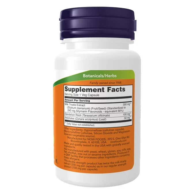 NOW Supplements, Double Strength Milk Thistle Extract 300 mg Silymarin (240 mg), 50 Veg Capsules