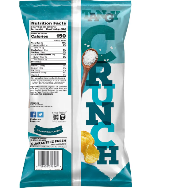 Lay's Kettle Cooked Sea Salt & Vinegar Potato Chips, 8 Oz.