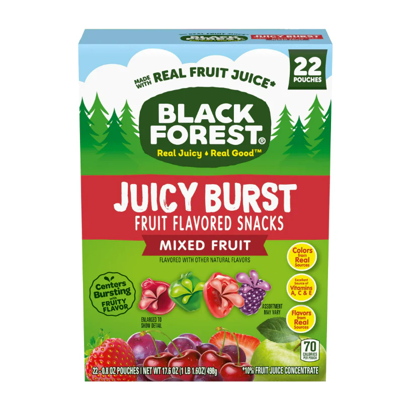 Black Forest Juicy Burst Fruit Snacks, Mixed Fruit, 0.8 Ounce Pouches (22 Count)