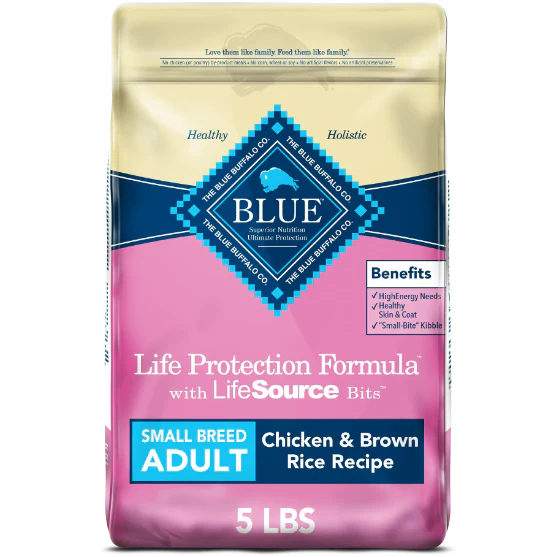 Blue Buffalo Life Protection Formula Small Breed Chicken and Brown Rice Dry Dog Food for Adult Dogs, Whole Grain, 5 lb.