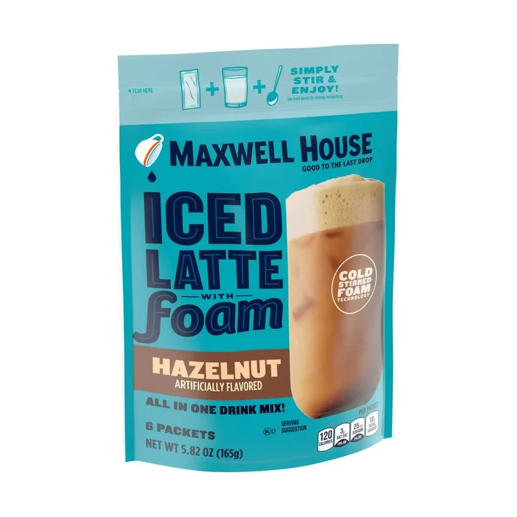 Maxwell House Iced Latte with Foam - Hazelnut Flavor | 6 Single Serve Packets