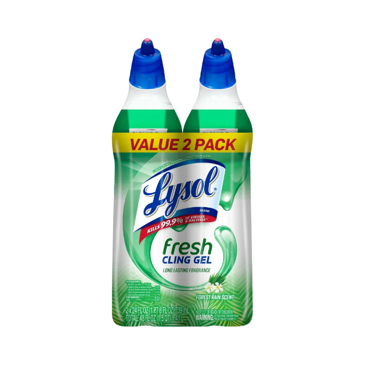 Lysol Toilet Bowl Cleaner Gel, For Cleaning and Disinfecting, Stain Removal, Forest Rain Scent, 24oz (Pack of 2)