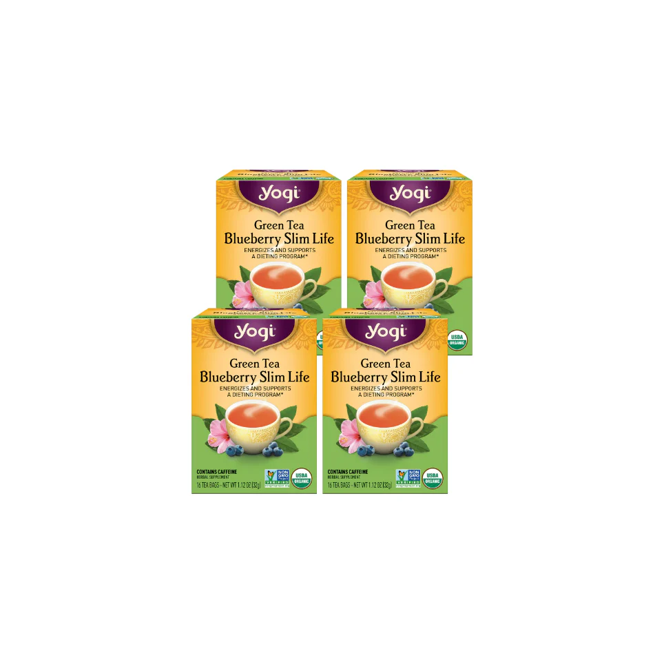 Yogi Tea Green Tea Blueberry Slim Life, Organic Green Tea Bags, 4 Boxes of 16