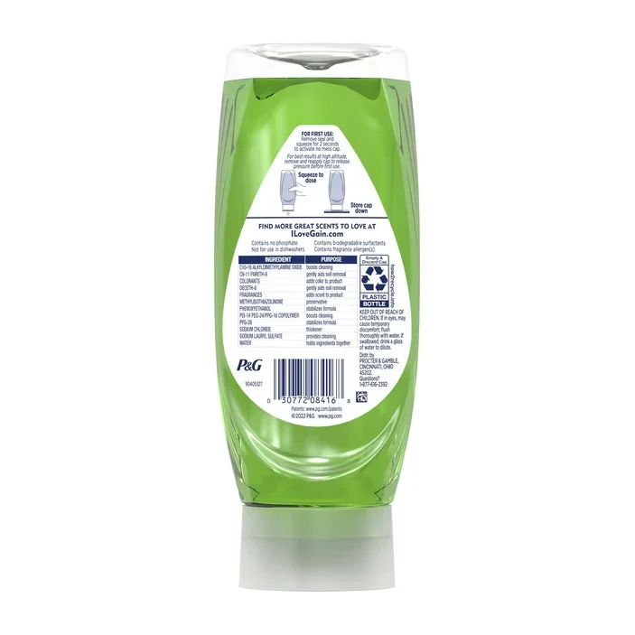 Gain EZ-Squeeze Dishwashing Liquid Dish Soap, Original Scent, 14.70 fl oz