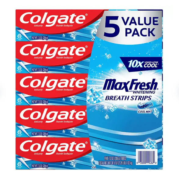 Colgate MaxFresh Toothpaste with Mini Breath Strips, Cool Mint 7.3 oz., 5 pk