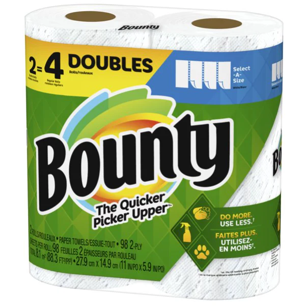 Bounty Select-A-Size Paper Towels, White, 2 Double Rolls
