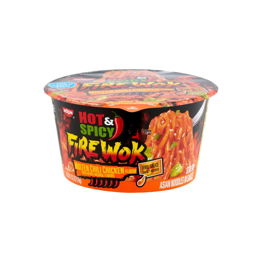 Nissin Hot & Spicy Molten Chili Chicken Flavor Asian Noodles Soup, 4.37 oz