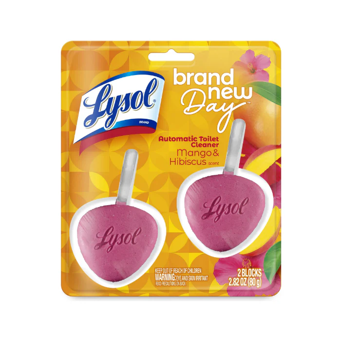 Lysol Automatic In-The-Bowl Toilet Cleaner, Cleans and Freshens Toilet Bowl, Mango & Hibiscus Scent, 2ct