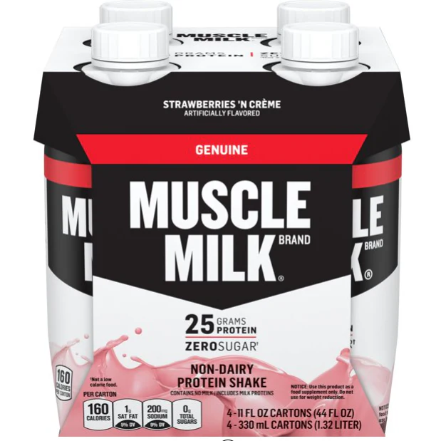 Muscle Milk Genuine Strawberries 'N Creme Ready to Drink Protein Shake, 25g Protein, 11 oz, 4 Pack