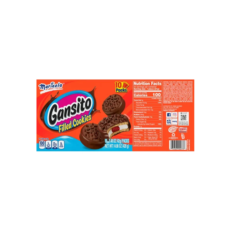 Marinela Gansito Strawberry and Cr��me Filled Snack Cookies with Chocolate Coating, 10 Count