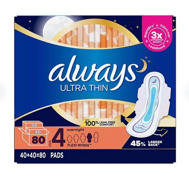 Always Ultra Thin Overnight Pads, Unscented - Size 4 (80 ct.)