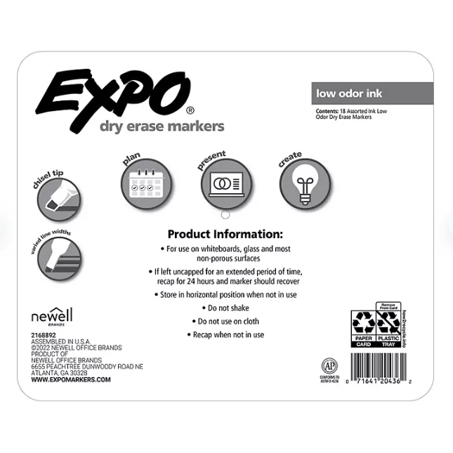 Expo Dry Erase Markers, Assorted Colors, Pack of 18