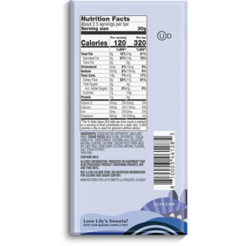 Lily's Sweets, Cookies & Cr?��me White Chocolate Style Bar, 2.8 oz