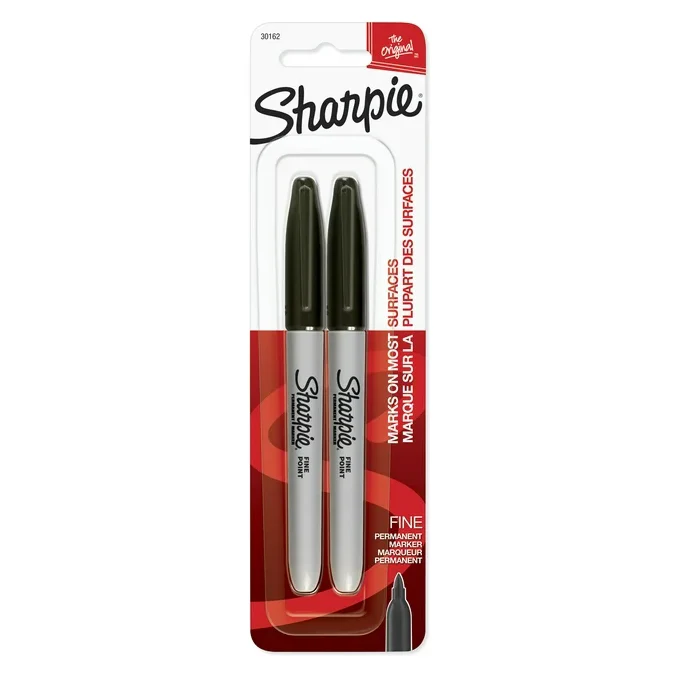 Sharpie Permanent Markers, Fine Point, Black, 2 Count