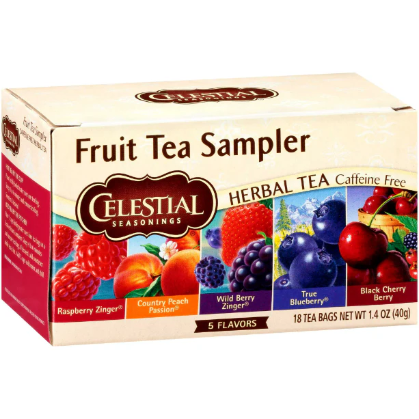 Celestial Seasonings Herbal Tea, Caffeine Free Fruit Tea Sampler, 18 Count Tea Bags