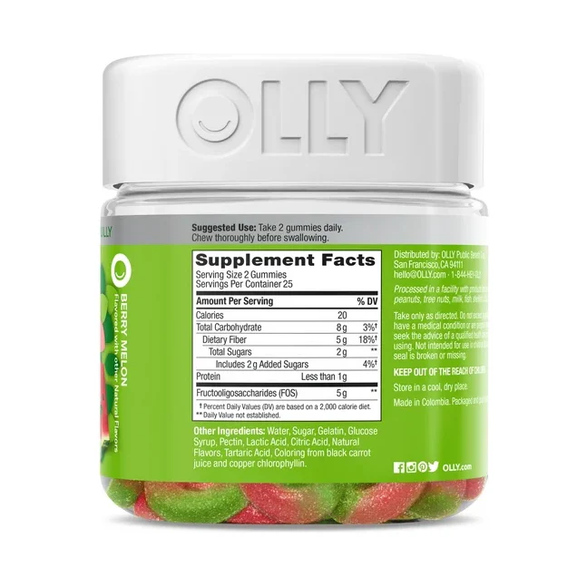 OLLY Fiber Gummy Rings Supplement, 5g Prebiotic Fiber,Fructo-oligosaccharides (FOS), Strawberry Watermelon, 50 Ct