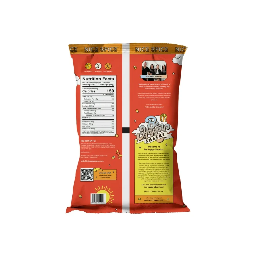 BE HAPPY SNACKS D'Amelio Nice Spice Popcorn, 5 oz