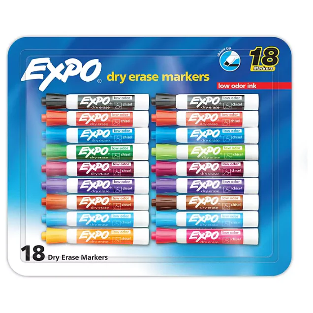 Expo Dry Erase Markers, Assorted Colors, Pack of 18