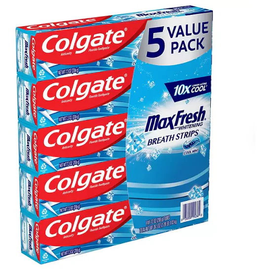 Colgate MaxFresh Toothpaste with Mini Breath Strips, Cool Mint 7.3 oz., 5 pk