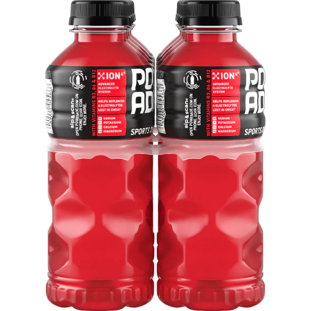 POWERADE Fruit Punch, ION4 Electrolyte Enhanced Fruit Flavored Sports Drink w/ Vitamins B3, B6, and B12, Replenish Sodium, Calcium, Potassium, Magnesium, 20 fl oz, 8 Pack