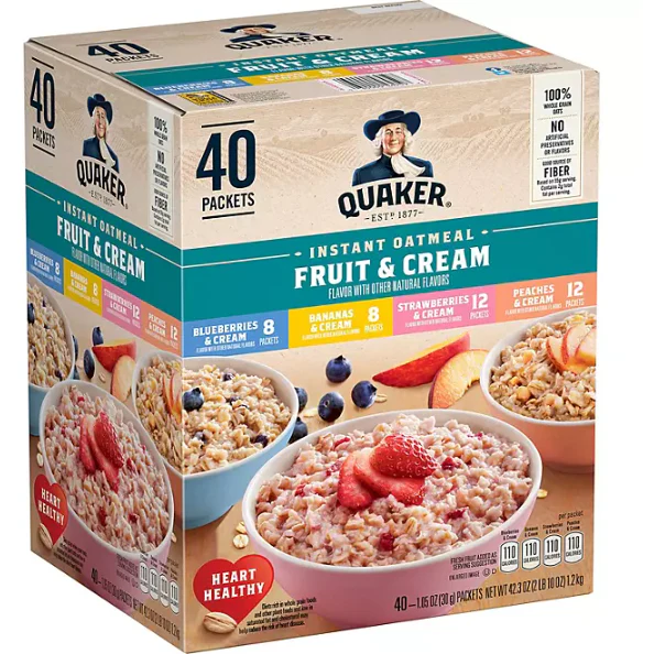 Quaker Instant Oatmeal Fruit & Cream, Variety Pack (40 pk.)