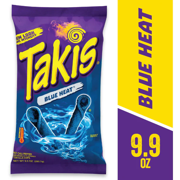 Takis Blue Heat Rolled Tortilla Chips, Hot Chili Pepper Artificially Flavored, 9.9 Ounce Bag