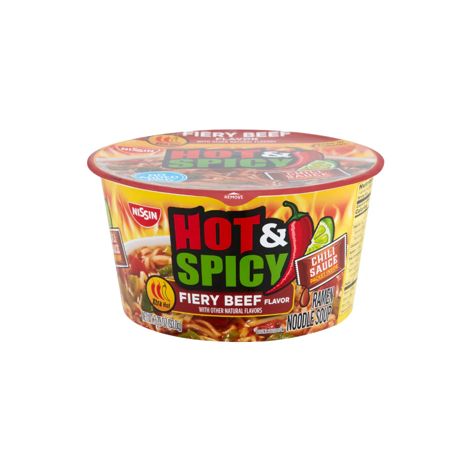 Nissin Bowl Noodles Hot & Spicy Beef Flavor Ramen Noodle Soup, 3.28 Oz