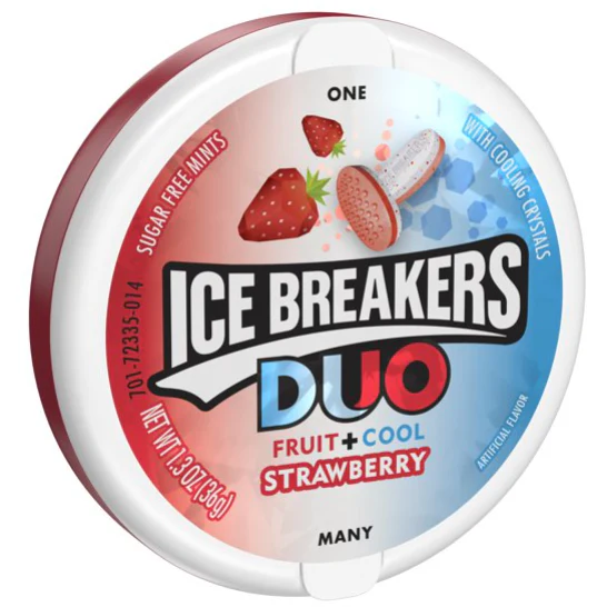 Ice Breakers, Sugar Free Duo Mints, Strawberry Fruit and Cool, 1.3 Oz.