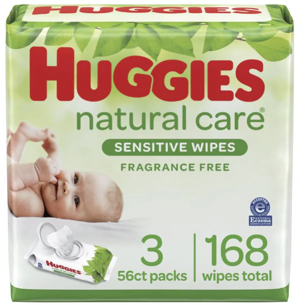 Huggies Natural Care Sensitive Baby Wipes, Unscented, 3 Flip-Top Packs (168 Wipes Total)