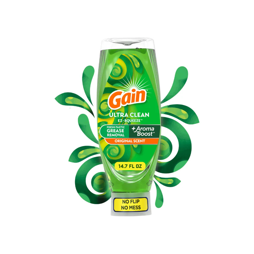 Gain EZ-Squeeze Dishwashing Liquid Dish Soap, Original Scent, 14.70 fl oz