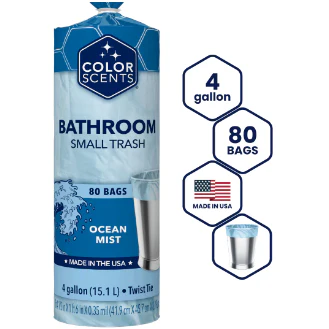 Color Scents Small Trash Bags, 4 Gallon, 80 Bags (Ocean Mist Scent, Twist Tie)
