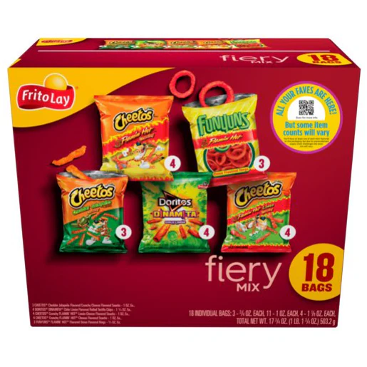 Frito-Lay Fiery Mix Variety Pack Box, 18 Count