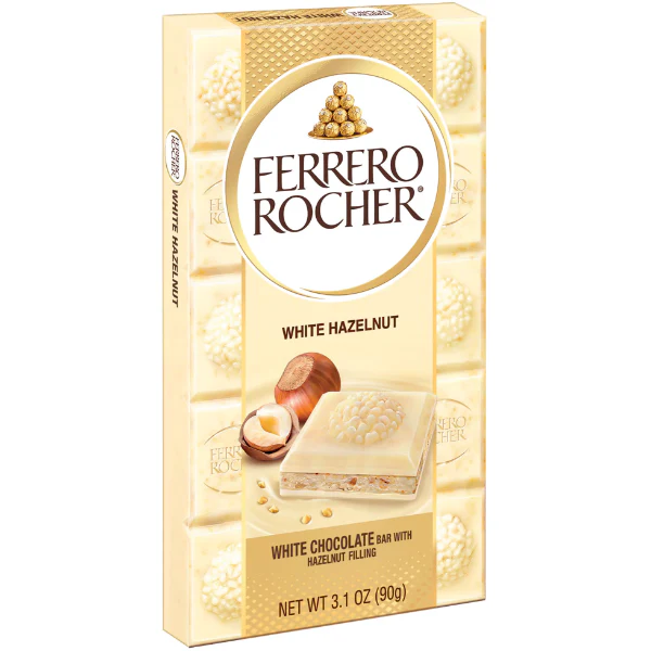 Ferrero Rocher Premium Chocolate Bar, White Chocolate Hazelnut, Holiday Chocolate, Great for Holiday Gift Baskets, 3.1 oz