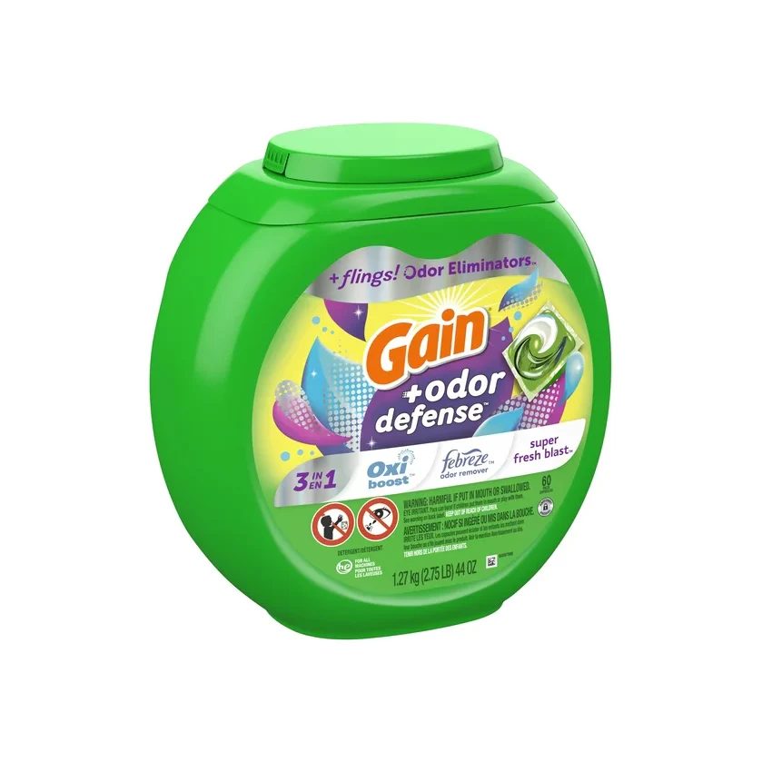 Gain Flings HE Compatible Super Fresh 3-in-1 with Febreze and Oxi Odor Defense Liquid Laundry Detergent Pacs