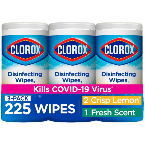 Clorox Disinfecting Wipes, (225 Count Value Pack), Crisp Lemon and Fresh Scent - 3 Pack - 75 Count Each