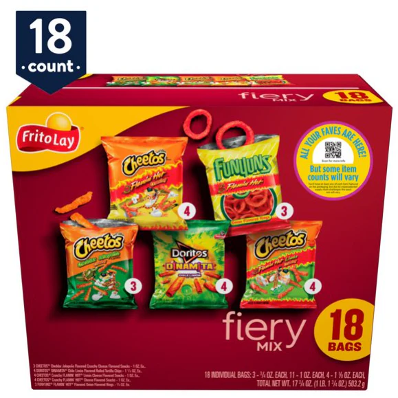 Frito-Lay Fiery Mix Variety Pack Box, 18 Count