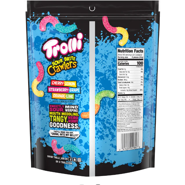 Trolli Sour Brite Crawlers Gummy Worms Bag, 28.8 Oz